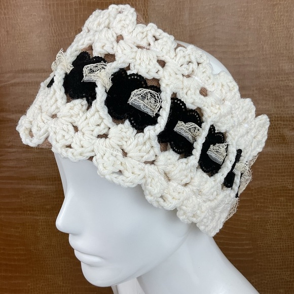 Handmade cashmere lined chunky knit winter ear warmer headband one of a kind - Picture 4 of 12